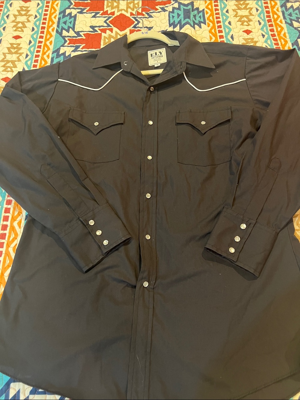 Ely Cattleman Black Western Snap-Front Shirt with White Piping
